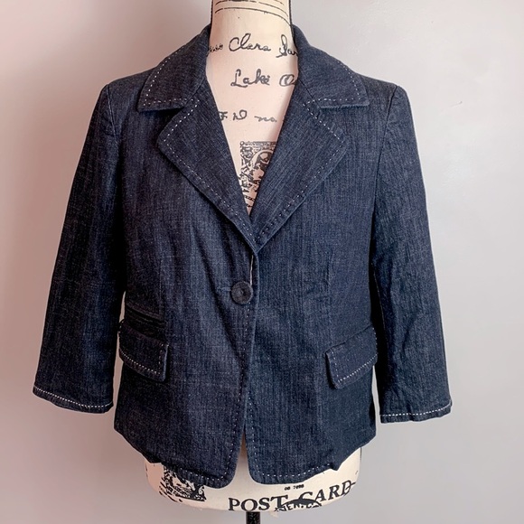 Talbots Cropped Denim Blazer With Contrast Trim - Picture 1 of 9